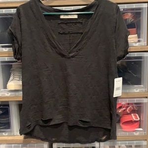 Free people black distressed top -size extra small